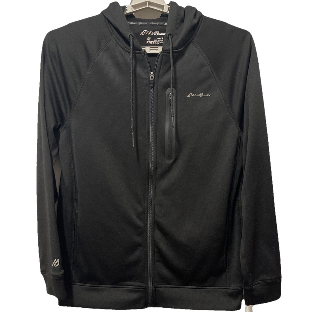 Eddie Bauer Jacket Mens Med Black Full Zip Freedry Performance Hoodie Athletic